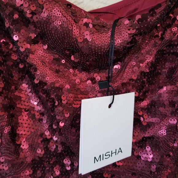 Wine Red Sequin Spaghetti Strap Midi Cocktail Party Dress 4 - Picture 4 of 4